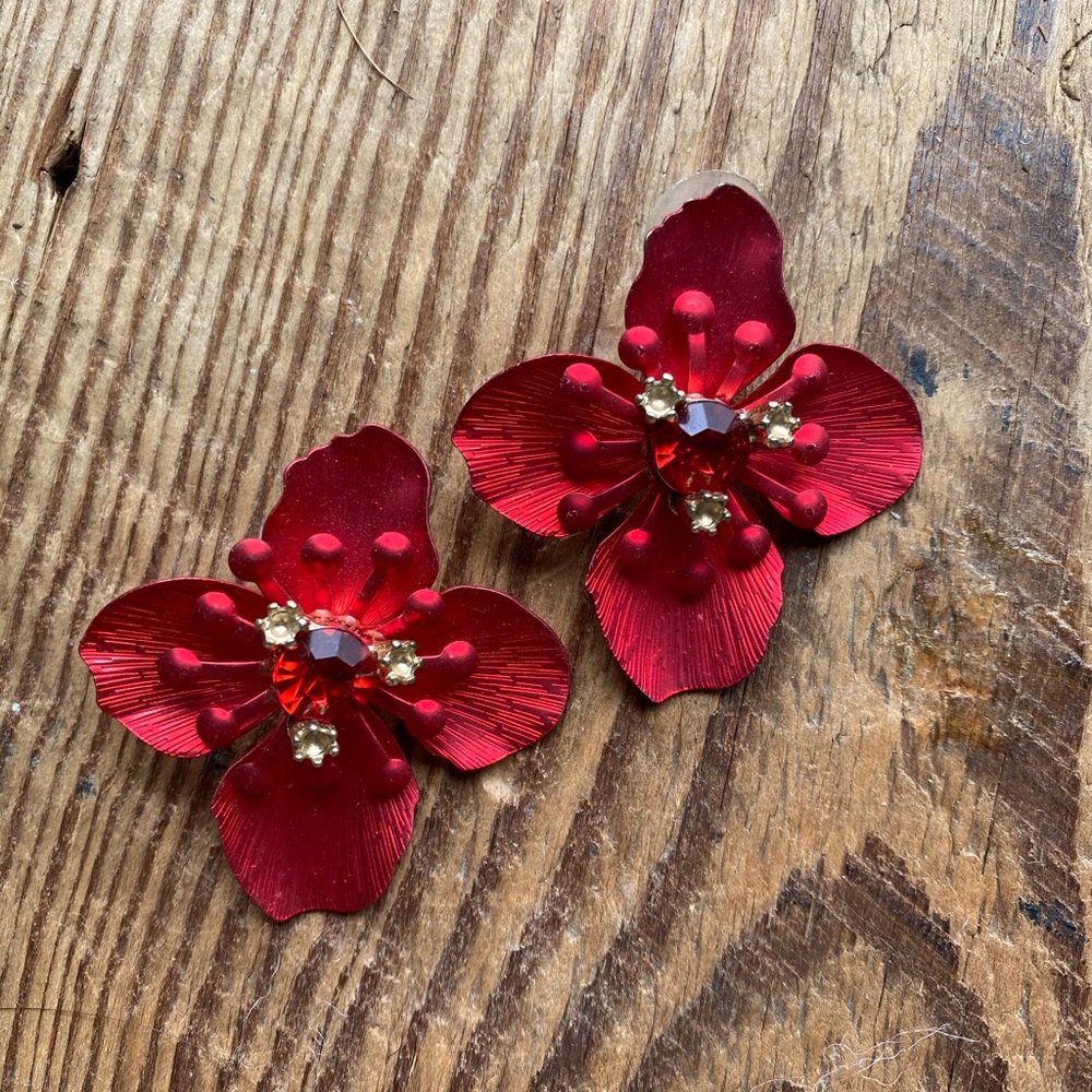 Red flower earrings